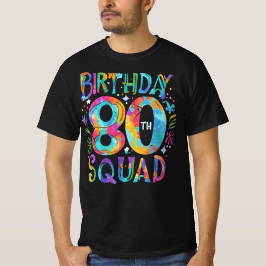 第80誕生日分隊絞り染めマッカラフルチング Tシャツ (正面)