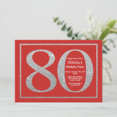 第80誕生日招待状レッドアンドシルバーグリッター 招待状 (スタンド正面)
