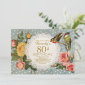 第80誕生日招待状素朴フローラバーズブルー 招待状 (スタンド正面)