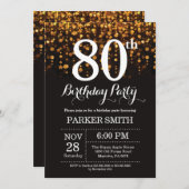 第80誕生日招待状金ゴールドグリッター 招待状 (正面/裏面)