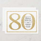 第80誕生日招待状金ゴールドグリッター 招待状 (正面/裏面)