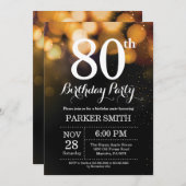 第80誕生日招待状金ゴールドグリッター 招待状 (正面/裏面)