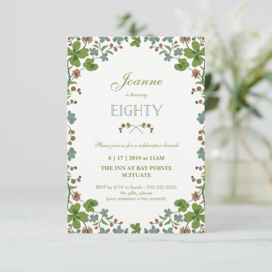 第80誕生日招待状、ヴィンテージフローラ(小) 招待状 (スタンド正面)