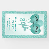 第80誕生日数パターンを-ティール（緑がかった色）か白歓迎して下さい 横断幕 (横)