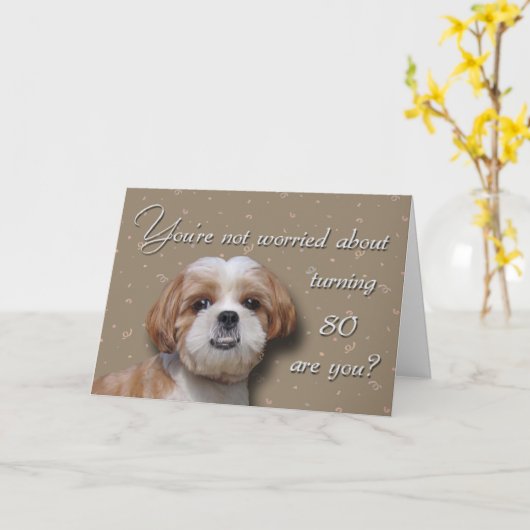 第80誕生日犬 カード (黄色い花)