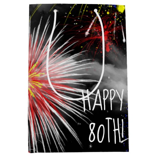 第80誕生日花火の雲の中抱き枕 ミディアムペーパーバッグ (正面)