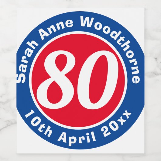 第80誕生日記念名称、年齢、日付付き ワインラベル (シングルラベル)