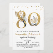 第80誕生日金ゴールドフローラ招待状 招待状 (正面/裏面)