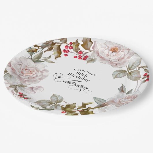 第80誕生日12エレガント月フローラ ペーパープレート (アングル)