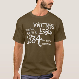 第80誕生日1934年または年のヴィンテージのブラウンの白 Tシャツ
