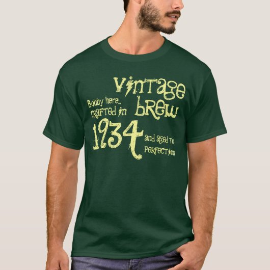 第80誕生日1934年または年のヴィンテージの緑のクリーム Tシャツ (正面)