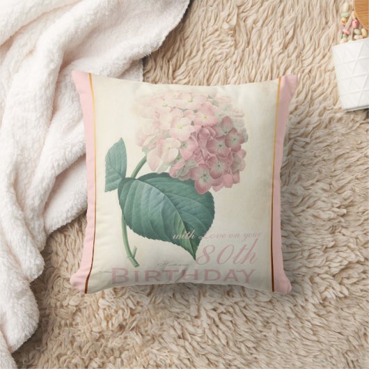 第80誕生祝いのヴィンテージのアジサイの枕 クッション (ブランケット)