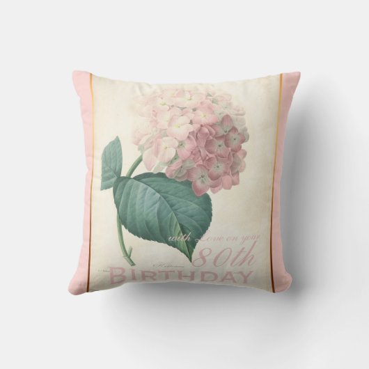 第80誕生祝いのヴィンテージのアジサイの枕 クッション (裏面)