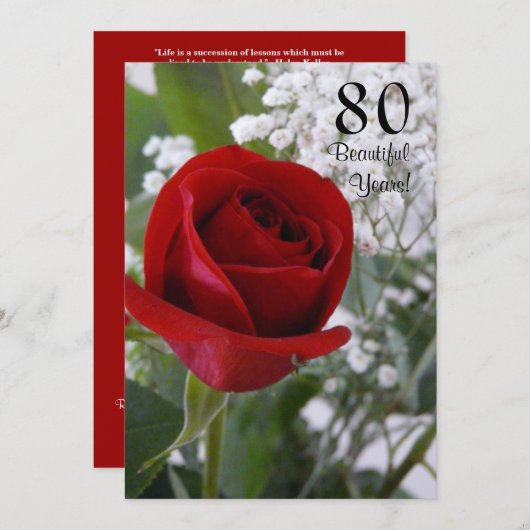 第80誕生祝いレッドローズ 招待状 (正面/裏面)