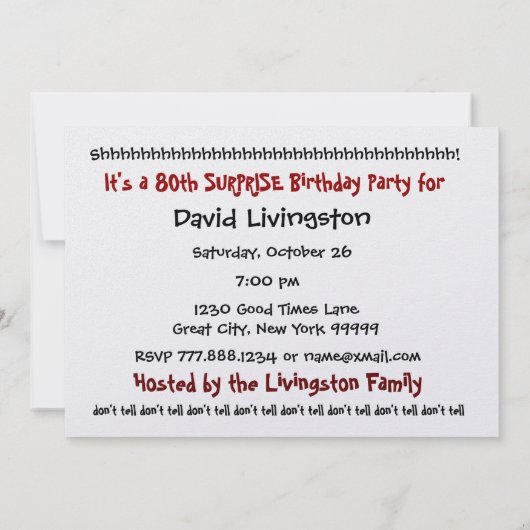 第80驚きの誕生日のパーティの招待状のテンプレート 招待状 (裏面)