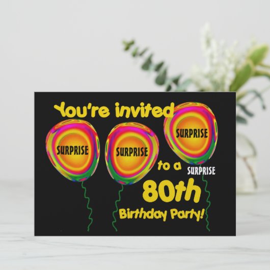 第80驚きの誕生日のパーティの招待状のテンプレート 招待状 (スタンド正面)