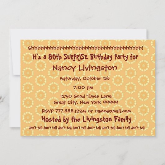 第80驚きの誕生日の金ゴールドの花火の星 招待状 (裏面)