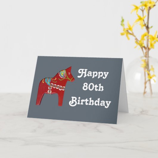 第80 Dalaの馬が付いているバースデー・カード カード (黄色い花)