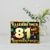 第81回バースデーはっきりしたタパーティーカラフル, Fireworks Look 箔招待状ポストカード (立ち正面)