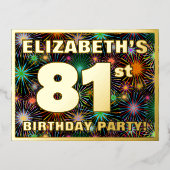 第81回バースデーはっきりしたタパーティーカラフル, Fireworks Look 箔招待状ポストカード (正面)
