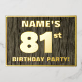第81回誕生日パーティーはっきりした：木目フェイク模様 箔招待状 (正面)