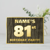 第81回誕生日パーティーはっきりした:木目フェイク模様 箔招待状 (立ち正面)