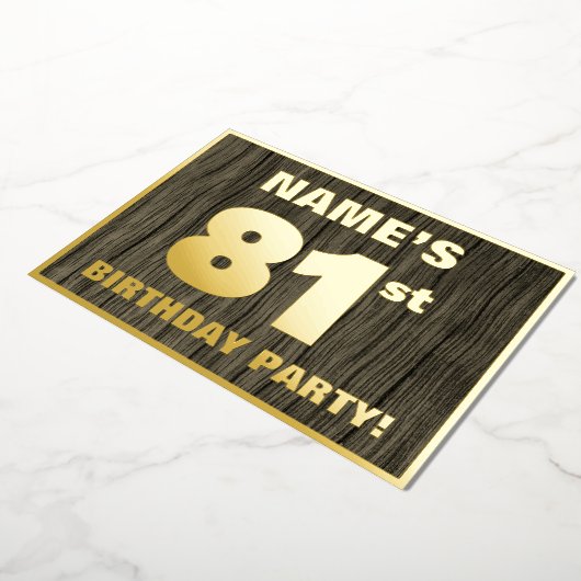 第81回誕生日パーティーはっきりした:木目フェイク模様 箔招待状 (回転した状態)