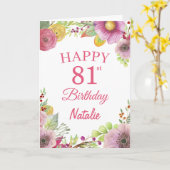 第81誕生日水彩フローラフラワーピンクカード カード (黄色い花)