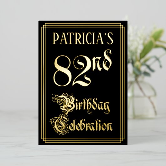 第82回バースデーパーティーファンシー – 脚本と名前をカスタムする 箔招待状 (立ち正面)