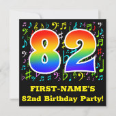 第82回バースデーパーティー:おもしろいミュージックシンボル, Rainbow 82 招待状 (正面)