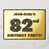 第82回バースデーパーティー – はっきりした、ウッドグフェイクレイン文字 箔招待状 (正面)