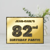 第82回バースデーパーティー – はっきりした、ウッドグフェイクレイン文字 箔招待状 (立ち正面)