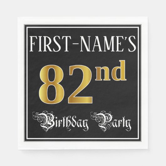 第82回バースデーパーティー – ファンシースクリプト、フェイク金ゴールドルック スタンダードランチョンナプキン (正面)