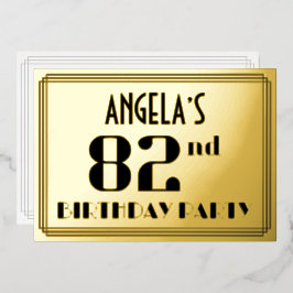 第82回誕生日パーティー：アールデコの外観"82"と名前 箔招待状
