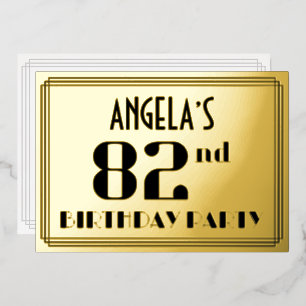 第82回誕生日パーティー：アールデコの外観"82"と名前 箔招待状