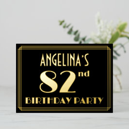 第82回誕生日パーティー：アールデコの外観"82"、名前あり 箔招待状
