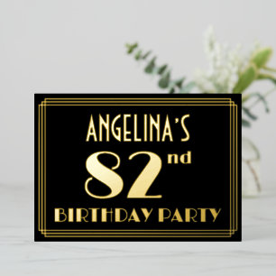 第82回誕生日パーティー：アールデコの外観"82"、名前あり 箔招待状