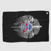 第82空中銀製スカル金素晴らし属翼 ゴルフタオル (横)