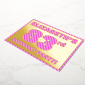 第83回バースデーパーティはっきりした:おもしろい、ピンクストライプ色のアイテム# 83 箔招待状 (回転した状態)