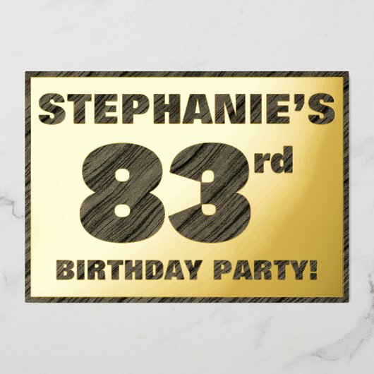 第83回バースデーパーティはっきりした— Wood Grainフェイク文字 箔招待状 (正面)