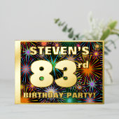 第83回バースデーパーティー – おもしろいカラフル、Fireworks Look 箔招待状 (立ち正面)