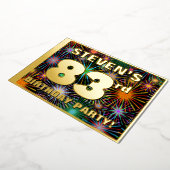 第83回バースデーパーティー – おもしろいカラフル、Fireworks Look 箔招待状 (回転した状態)