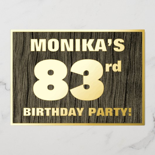 第83回誕生日パーティはっきりしたーフェイク:, Wood Grain Pattern 箔招待状 (正面)