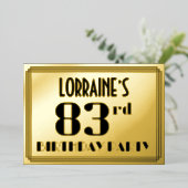 第83回誕生日パーティー:アールデコの外観"83"と名前 箔招待状 (立ち正面)