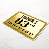 第83回誕生日パーティー:アールデコの外観"83"と名前 箔招待状 (回転した状態)