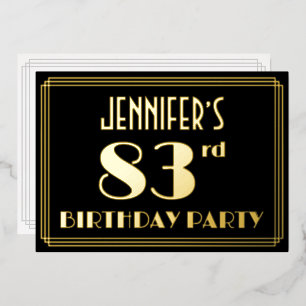 第83回誕生日パーティー：アールデコの外観"83"、名前あり 箔招待状