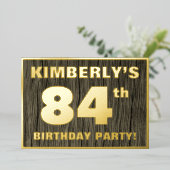 第84回誕生日パーティーはっきりした:木目フェイク模様 箔招待状 (立ち正面)