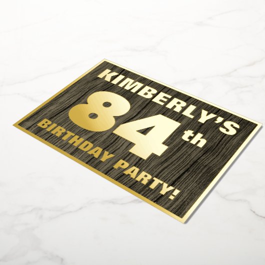 第84回誕生日パーティーはっきりした:木目フェイク模様 箔招待状 (回転した状態)