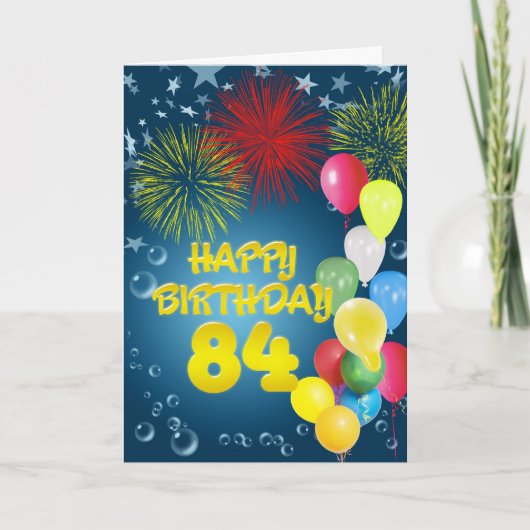 第84誕生日の花火と風船カード カード (正面)