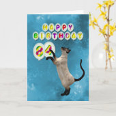 第84誕生日シャム猫カード カード (黄色い花)